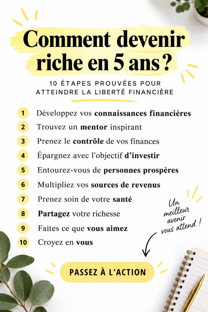 Une femme réfléchissant à sa stratégie financière pour devenir riche en 5 ans.
