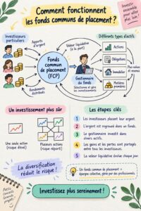 Une femme examinant des documents financiers et des graphiques sur son ordinateur, illustrant les fonds communs de placement.