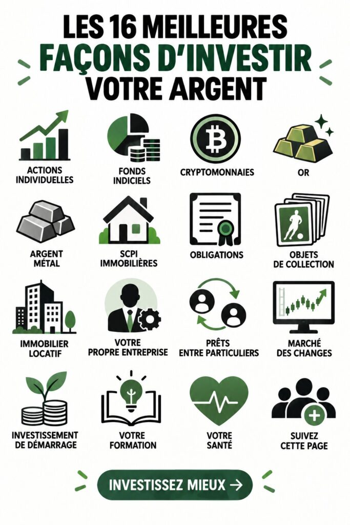 Une femme souriante consulté des documents financiers sur un bureau, représentant l'investissement.
