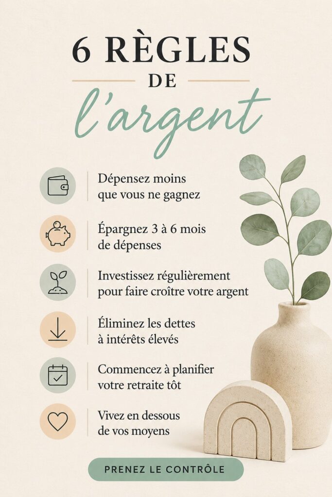 Femme contemplant ses finances avec un sourire, représentant une gestion saine de l'argent.