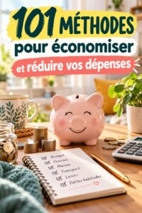 Femme souriante planifiant son budget avec un ordinateur et des notes.