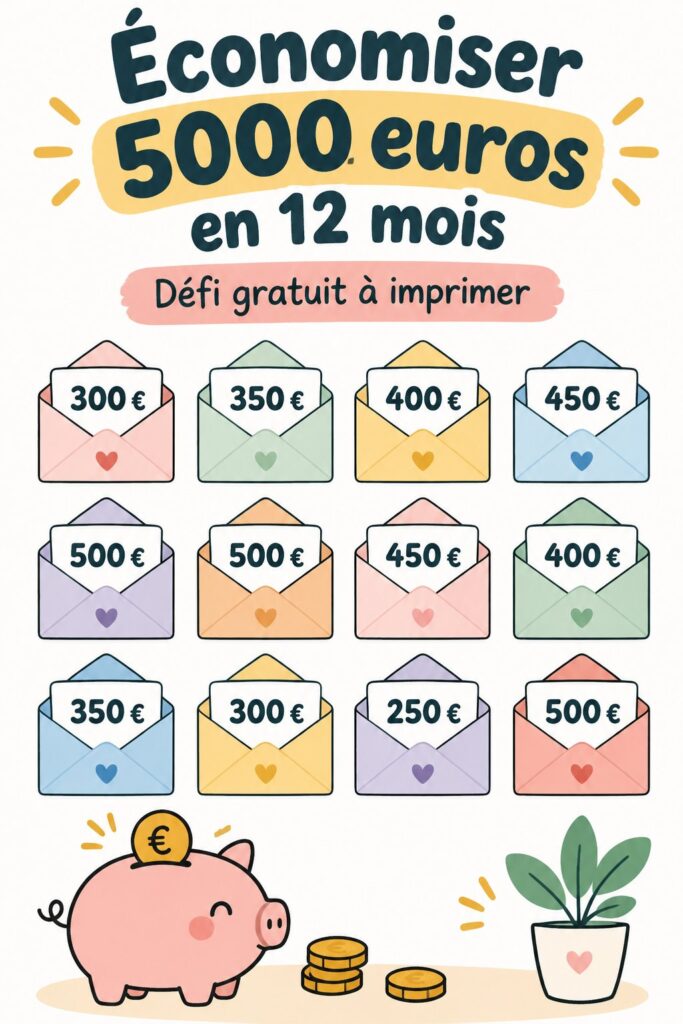 Femme souriante affichant un plan d'économies pour atteindre 5 000 € en un an