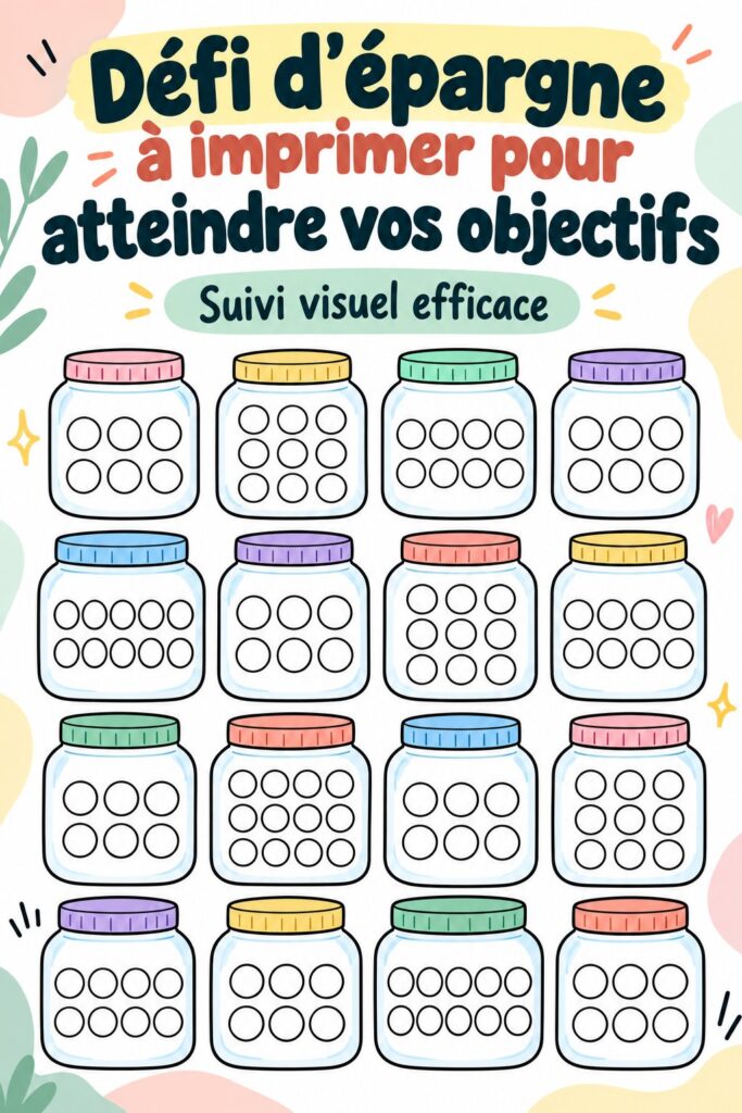 Plan de défi d'épargne imprimable pour atteindre ses objectifs financiers.