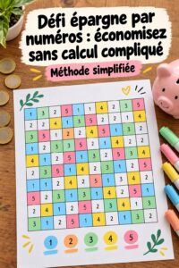 Un calendrier coloré avec les numéros représentant des économies à réaliser, thème du défi épargne par numéros.