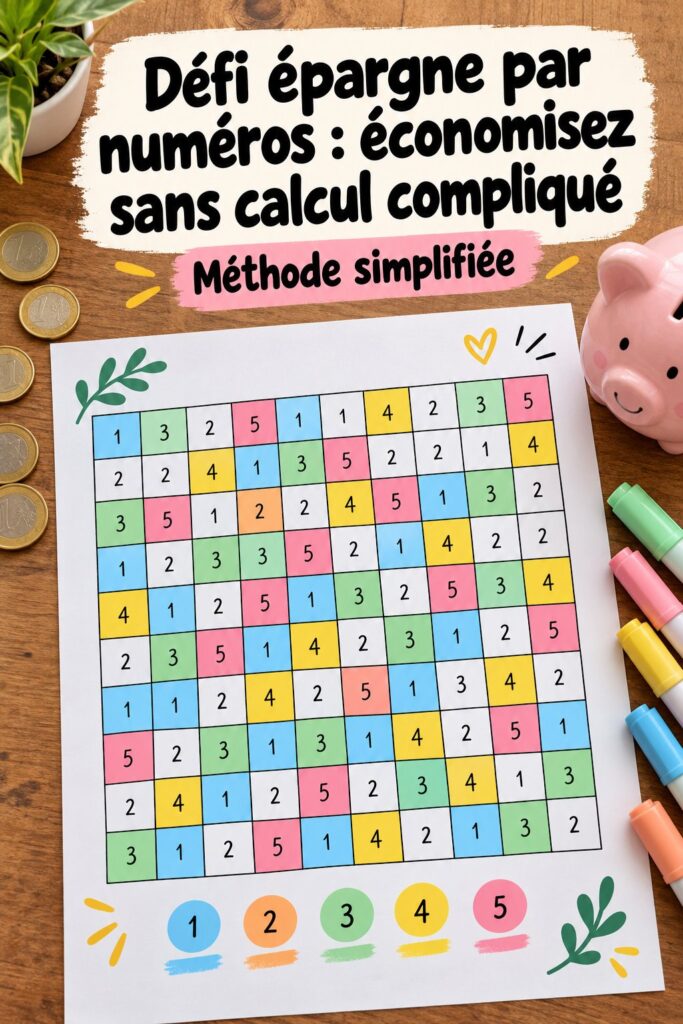 Un calendrier coloré avec les numéros représentant des économies à réaliser, thème du défi épargne par numéros.