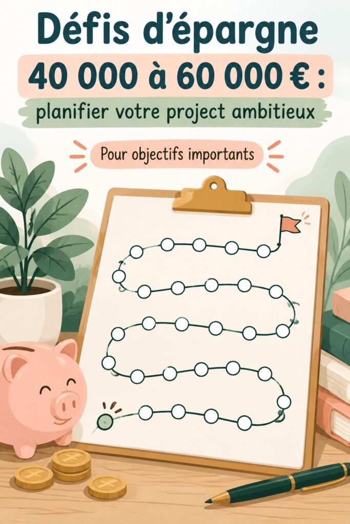 Femme souriante regardant un tableau de budget pour atteindre un objectif d'épargne de 40 000 à 60 000 €