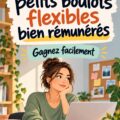 Femme souriante travaillant sur son ordinateur à la maison, illustrant les microjobs flexibles.