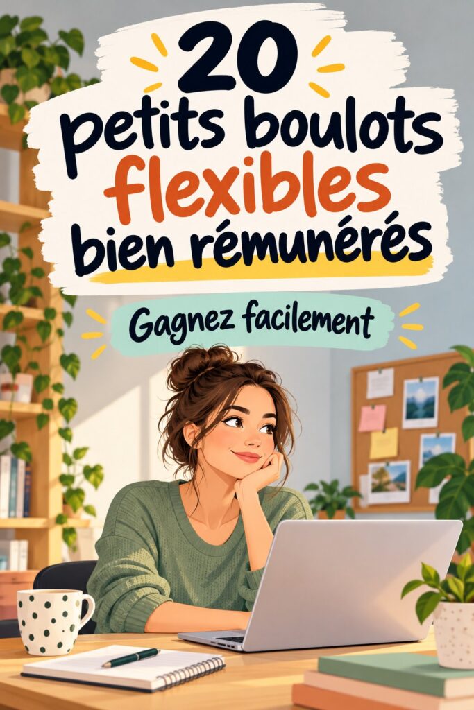 Femme souriante travaillant sur son ordinateur à la maison, illustrant les microjobs flexibles.