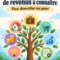 Illustration d'une femme consultant des idées de revenus supplémentaires pour améliorer ses finances personnelles.