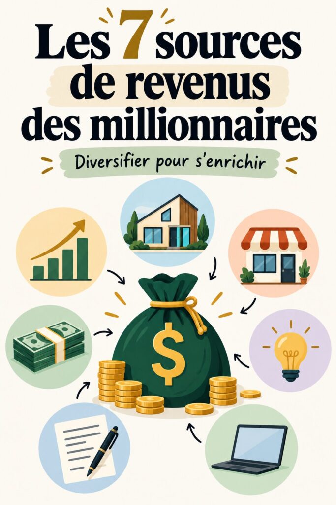 Illustration représentant différentes sources de revenus des millionnaires.